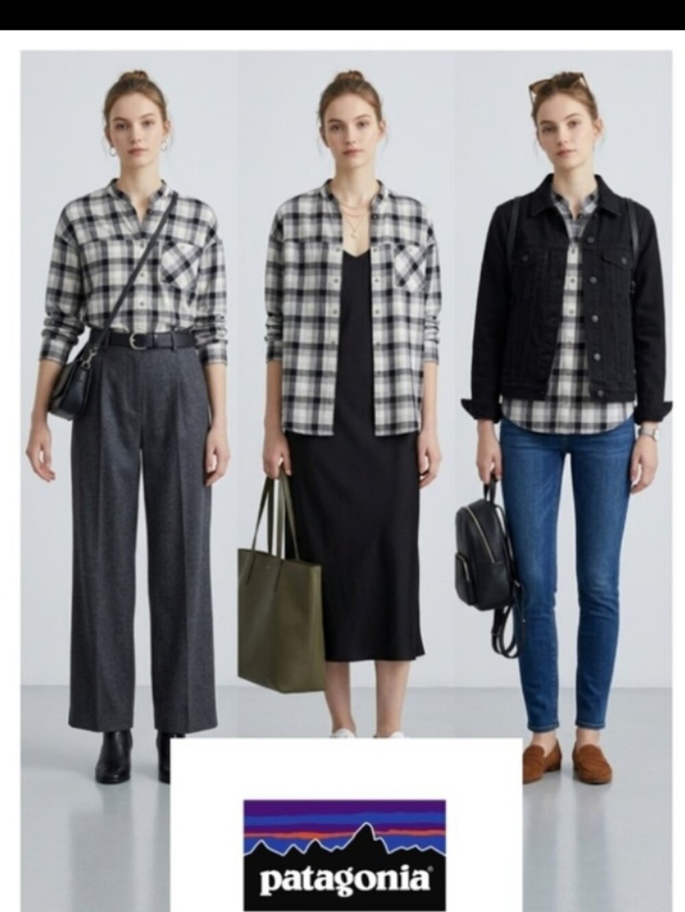 Patagonia Gray and White Plaid Organic Cotton Shirt